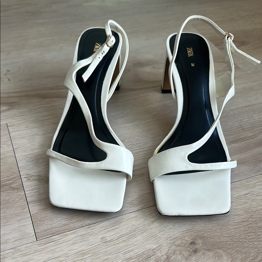 Zara White Heeled Slingback Shoes